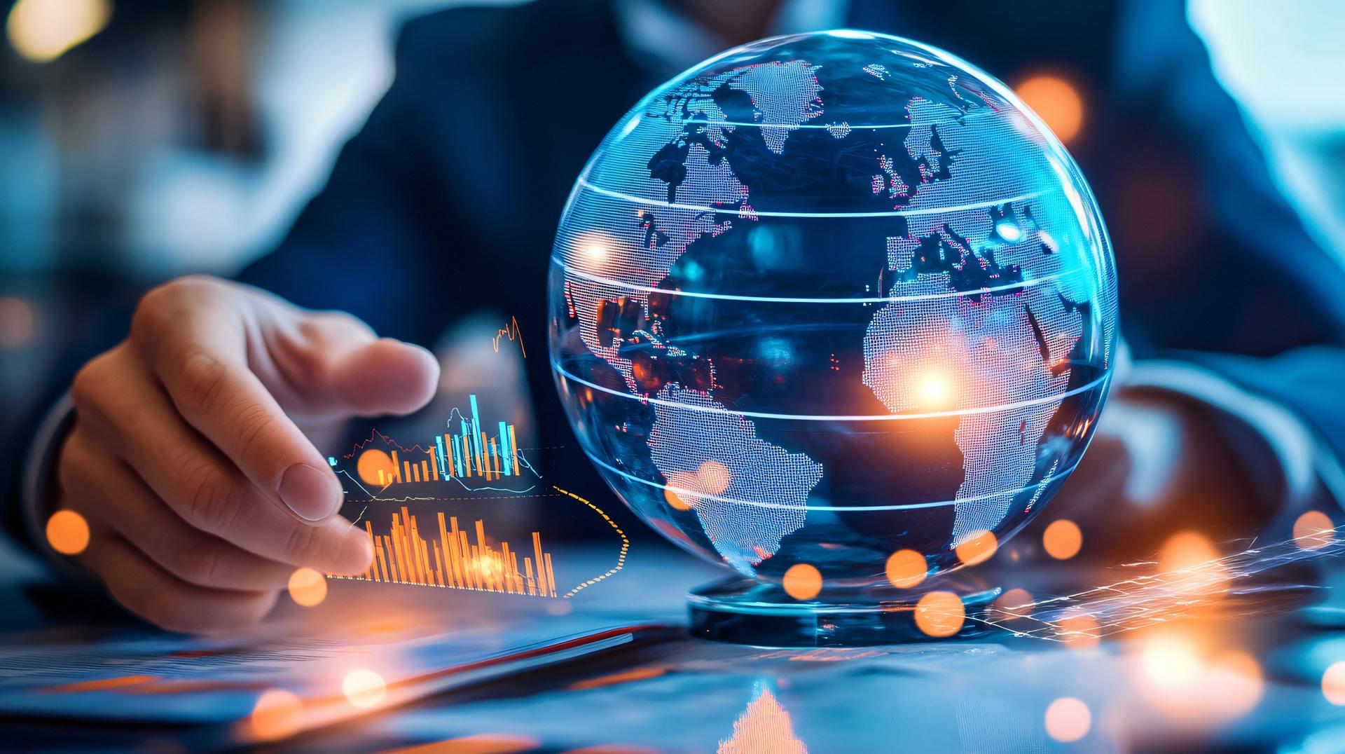 Geschaeftsmann analysiert globale Markt- und Wirtschaftsdaten digital | Sanktionsliste