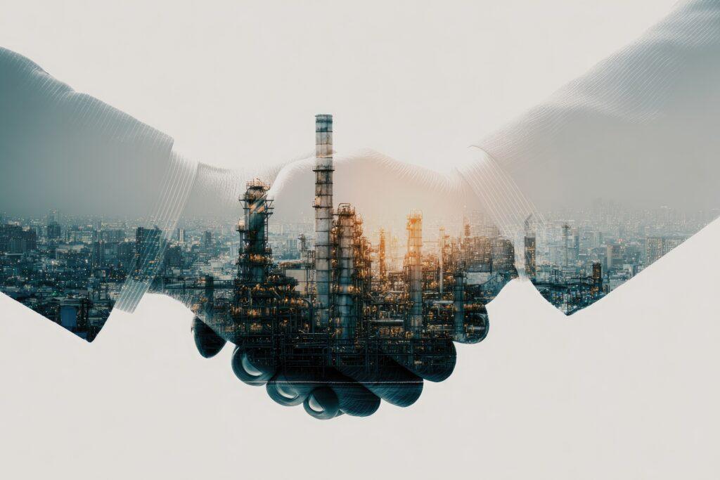 Haende symbolisieren internationale Industrie-Partnerschaft im Welthandel | Sanktionsliste
